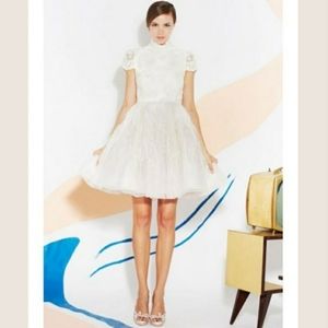 Alice + Olivia GWEN Off-White Beaded Feather Party Dress 8 (fits 6/8)